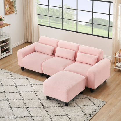 Teddy Fleece Creative Sofa Can Be Assembled Into A Two-Seater Sofa Plus A Single Couch With Three Waist Pillows To Perfectly Stretch Your Waist For Small Apartment Bedroom Spaces