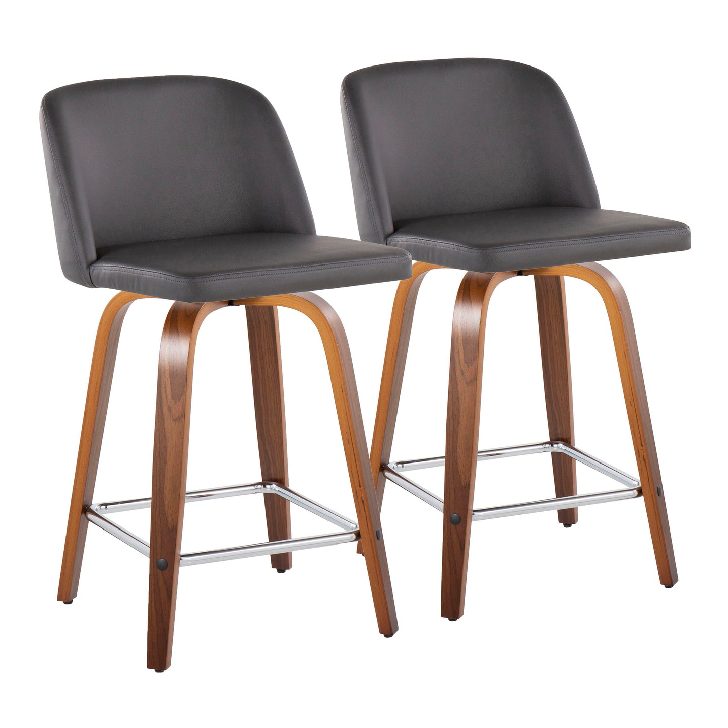 Toriano - Mid Century Modern Fixed Height Counter Stool With Swivel And Square Footrest (Set of 2)