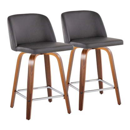 Toriano - Mid Century Modern Fixed Height Counter Stool With Swivel And Square Footrest (Set of 2)