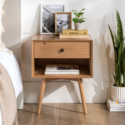 Mid-Century 1 Drawer Nightstand - Natural Pine