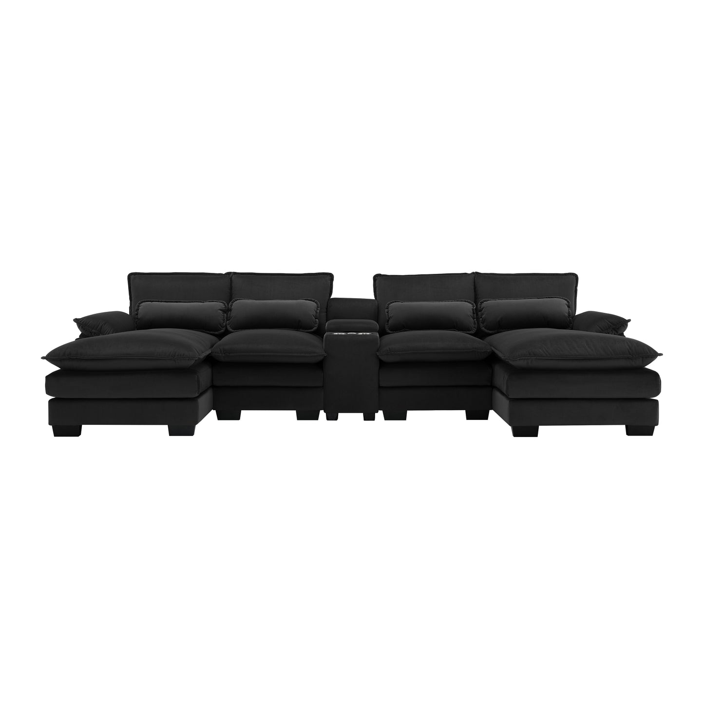 U-Shaped Sectional Sofa With Waist Pillows, Upholstered Sofa Furniture, Sofa With Chaise Lounge - Black