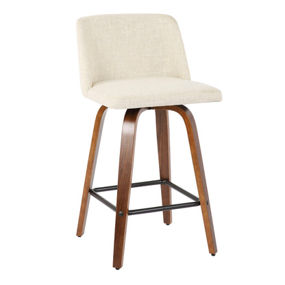 Toriano - Mid-Century Modern Counter Stool, Square Footrest (Set of 2) - Walnut / Cream