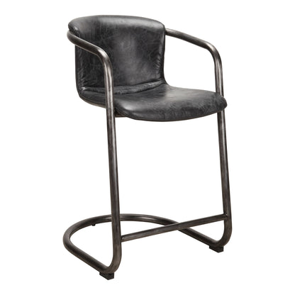 Freeman - Counter Stool Stool Leather (Set of 2) - Onyx Black