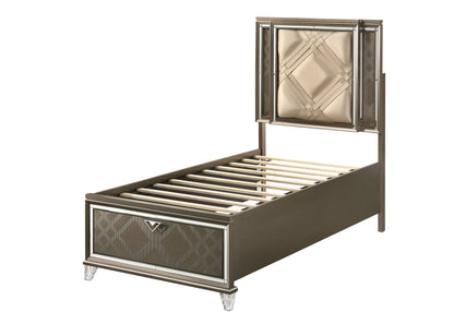 Skylar - Full Bed With LED & Storage - Dark Champagne