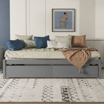 Twin Bed With 2 Drawers, No Box Spring Needed - Gray