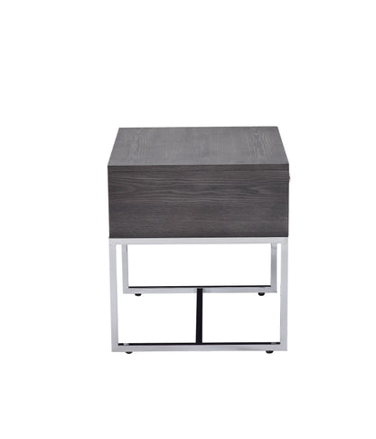 Iban - End Table - Gray Oak / Chrome