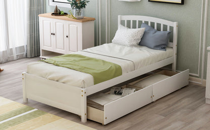 Platform Storage Bed Wood Bed Frame With Two Drawers And Headboard