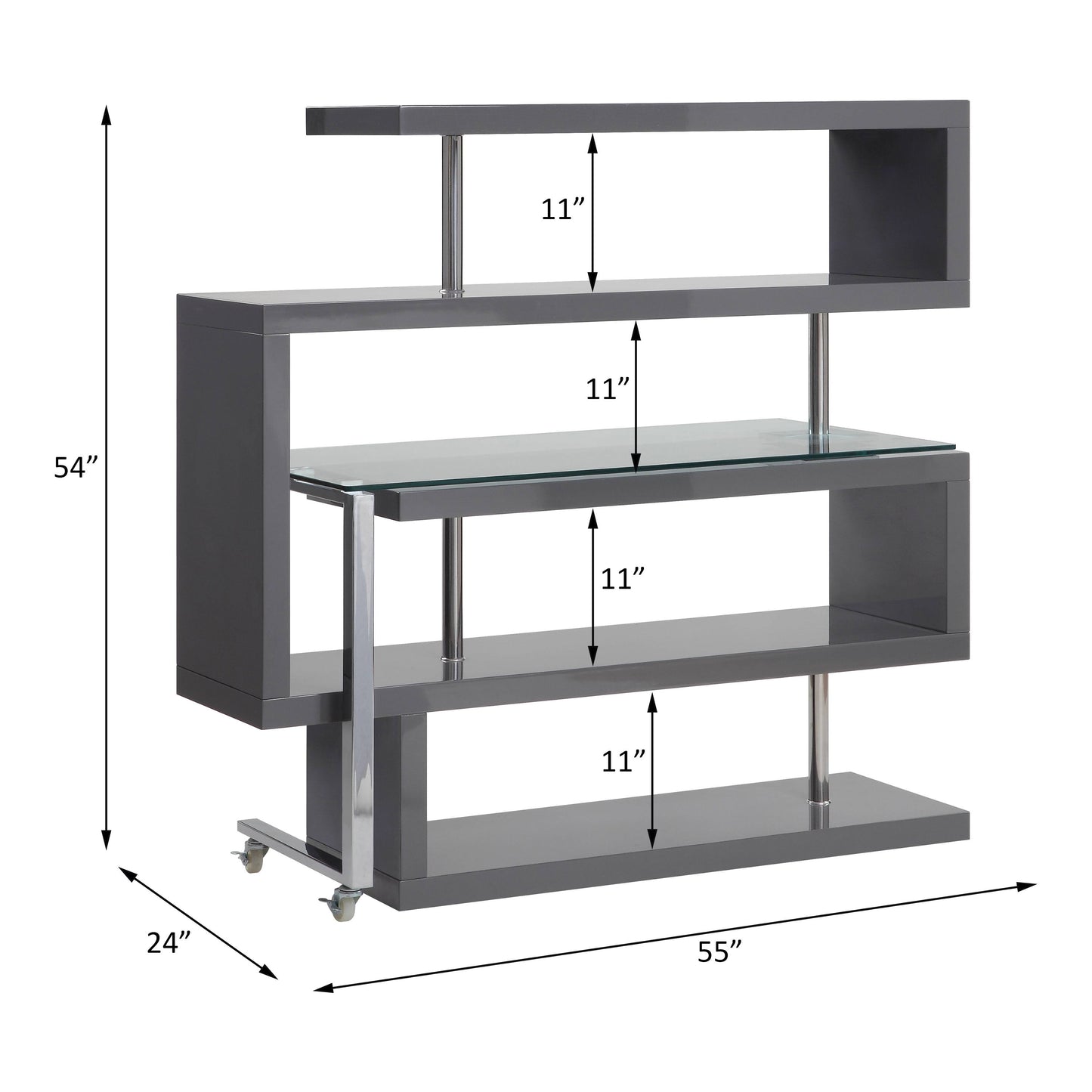 Buck II - Clear Glass, Chrome High Gloss Writing Desk With Shelf