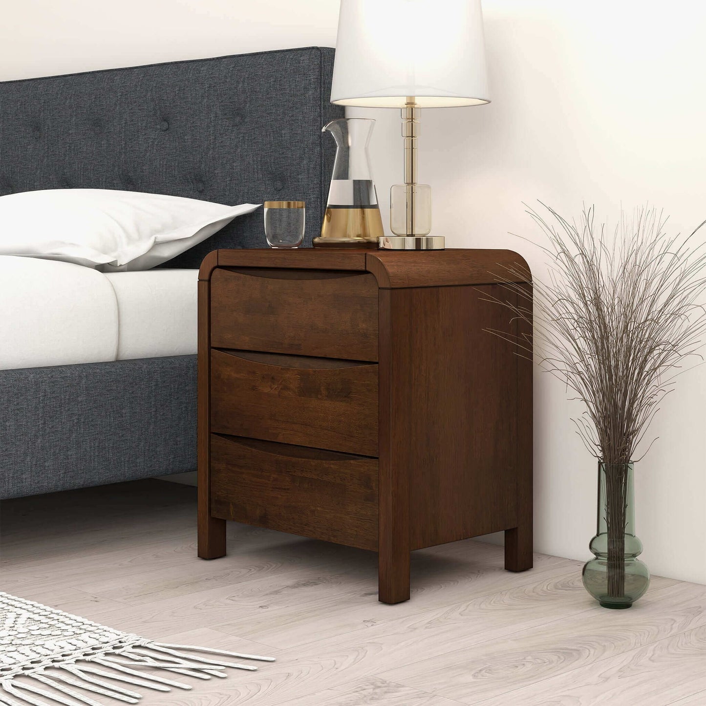 Lionel - Mid-Century Modern Nightstand 3 Drawer Bed Side Table - Brown