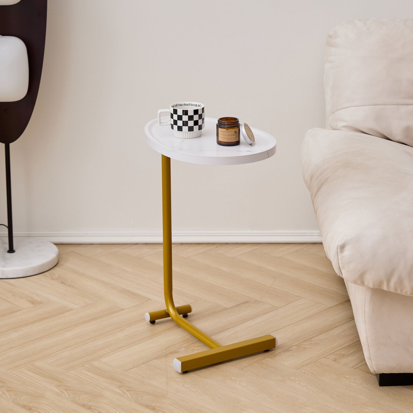 C-Shaped Side Table, Small Sofa Table For Cough, Bedroom