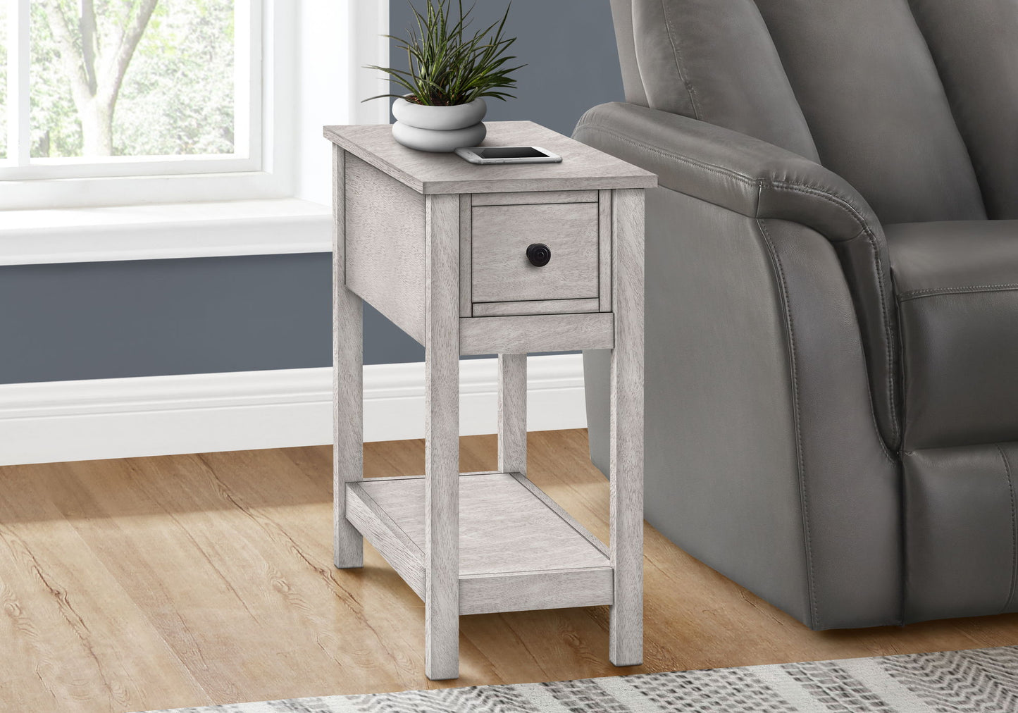 Accent End Table, 2 Tier, Narrow, Lamp, Storage Drawer, Charming Design