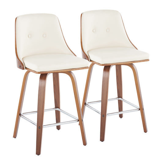 Gianna - Mid Century Modern Fixed Height Counter Stool With Swivel With Square Footrest (Set of 2)