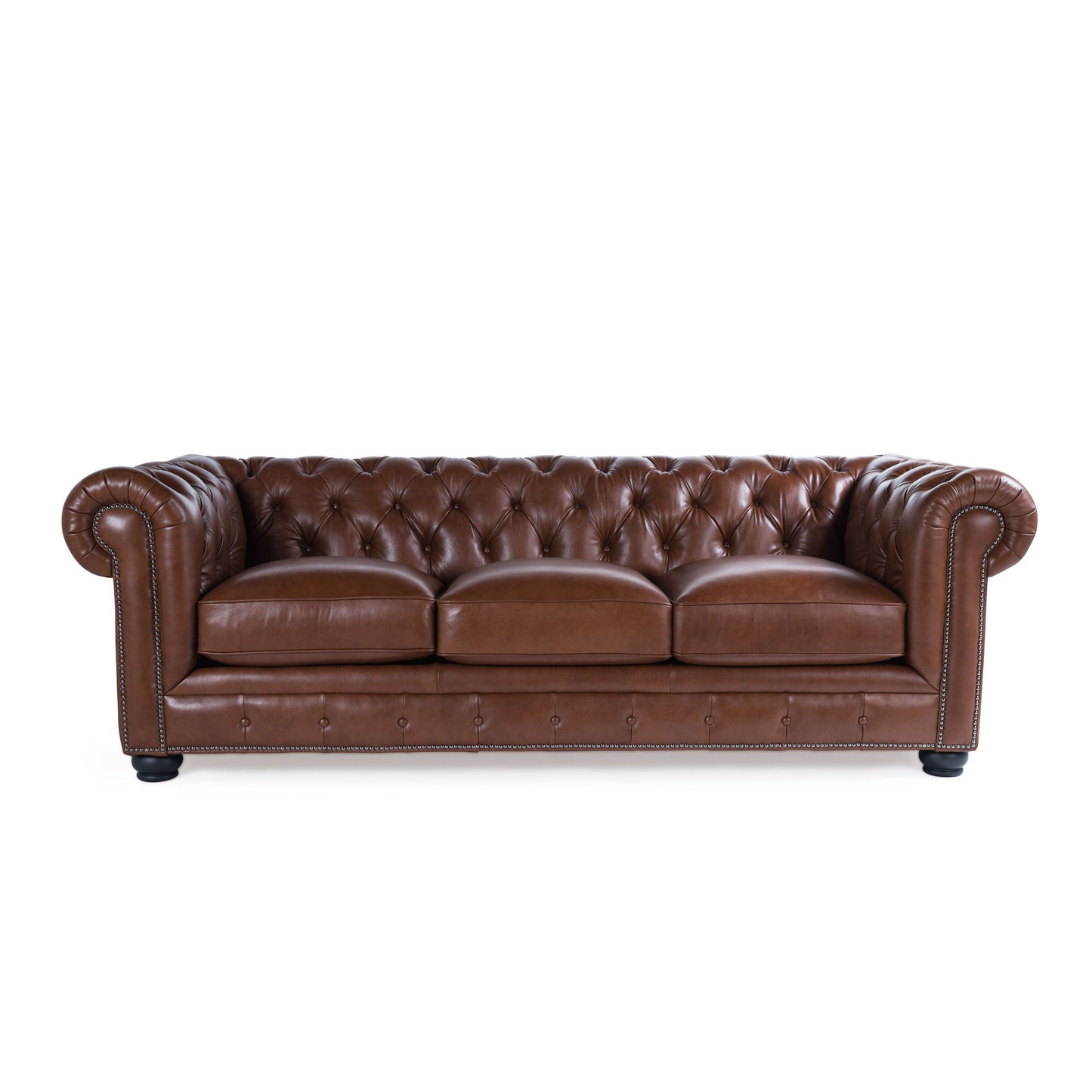 Traditional Tufted Leather Chesterfield Nailhead Sofa