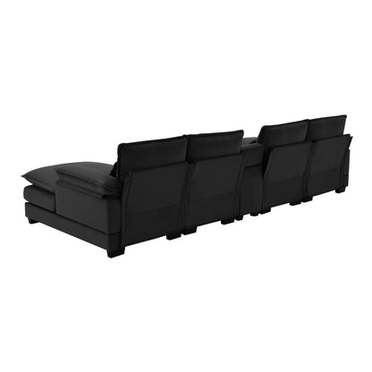 U-Shaped Sectional Sofa With Waist Pillows, Upholstered Sofa Furniture, Sofa With Chaise Lounge - Black