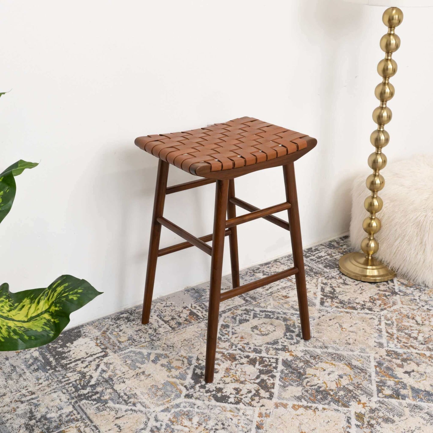 Maya - Genuine Leather Stool - Rustic / Tan