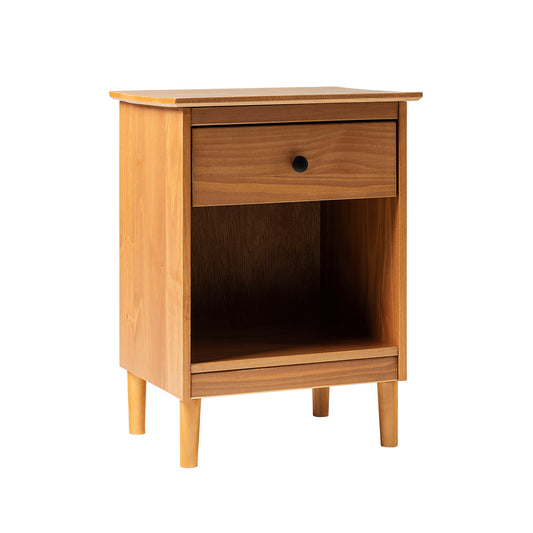 Classic 1 Drawer Solid Wood Nightstand With Cubby - Caramel