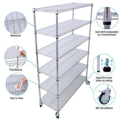 6 Tier 6000Lbs Capacity Nsf Metal Shelf Wire Shelving Unit, Heavy Duty Adjustable Storage Rack With Wheels & Shelf Liners For Commercial Grade Utility Steel Storage Rack