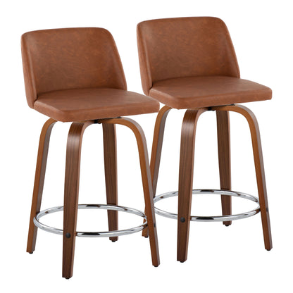 Toriano - Mid Century Modern Fixed Height Counter Stool With Swivel With Round Footrest (Set of 2)