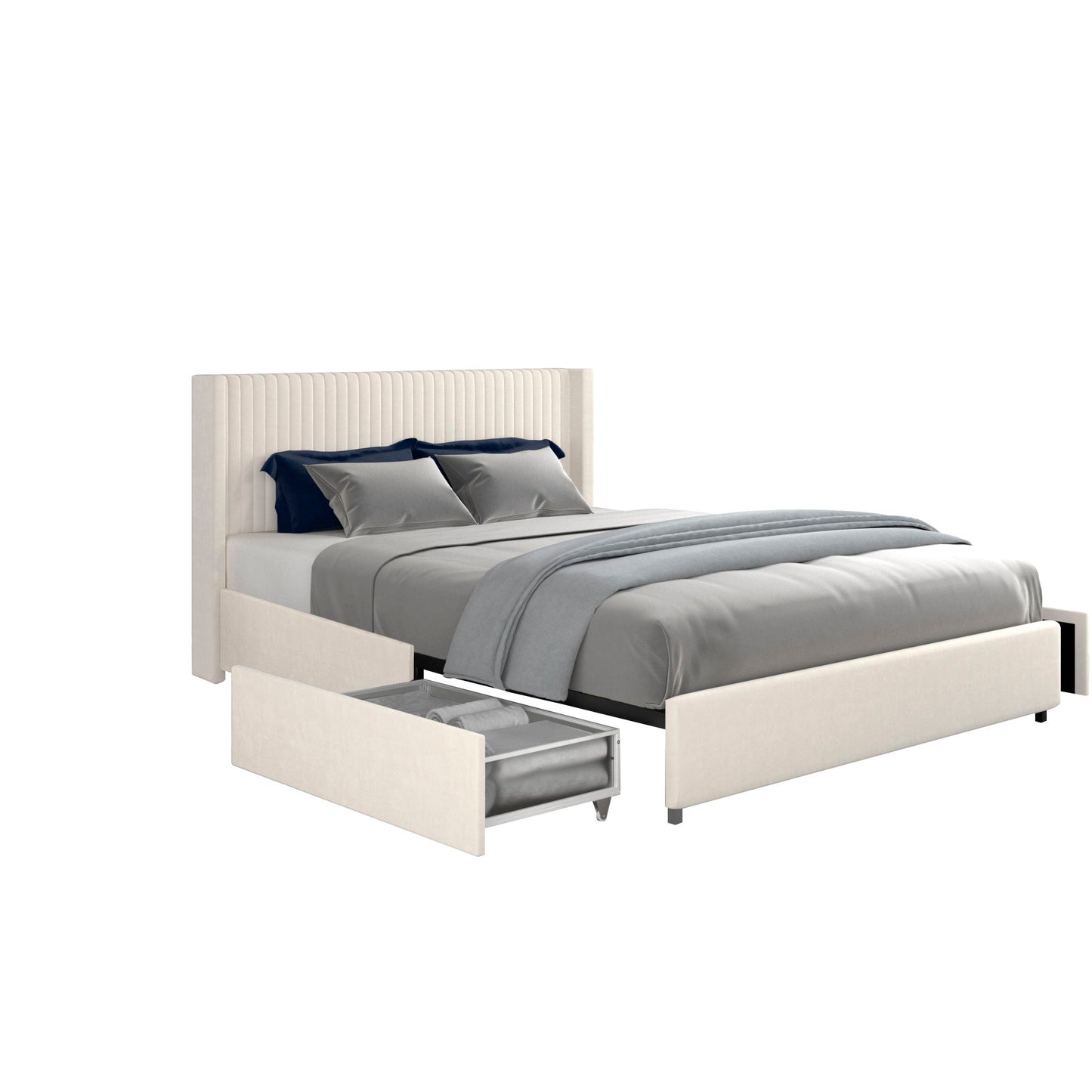 Anna - Upholstered Wingback Platform Bed With 4 Drawers Storage