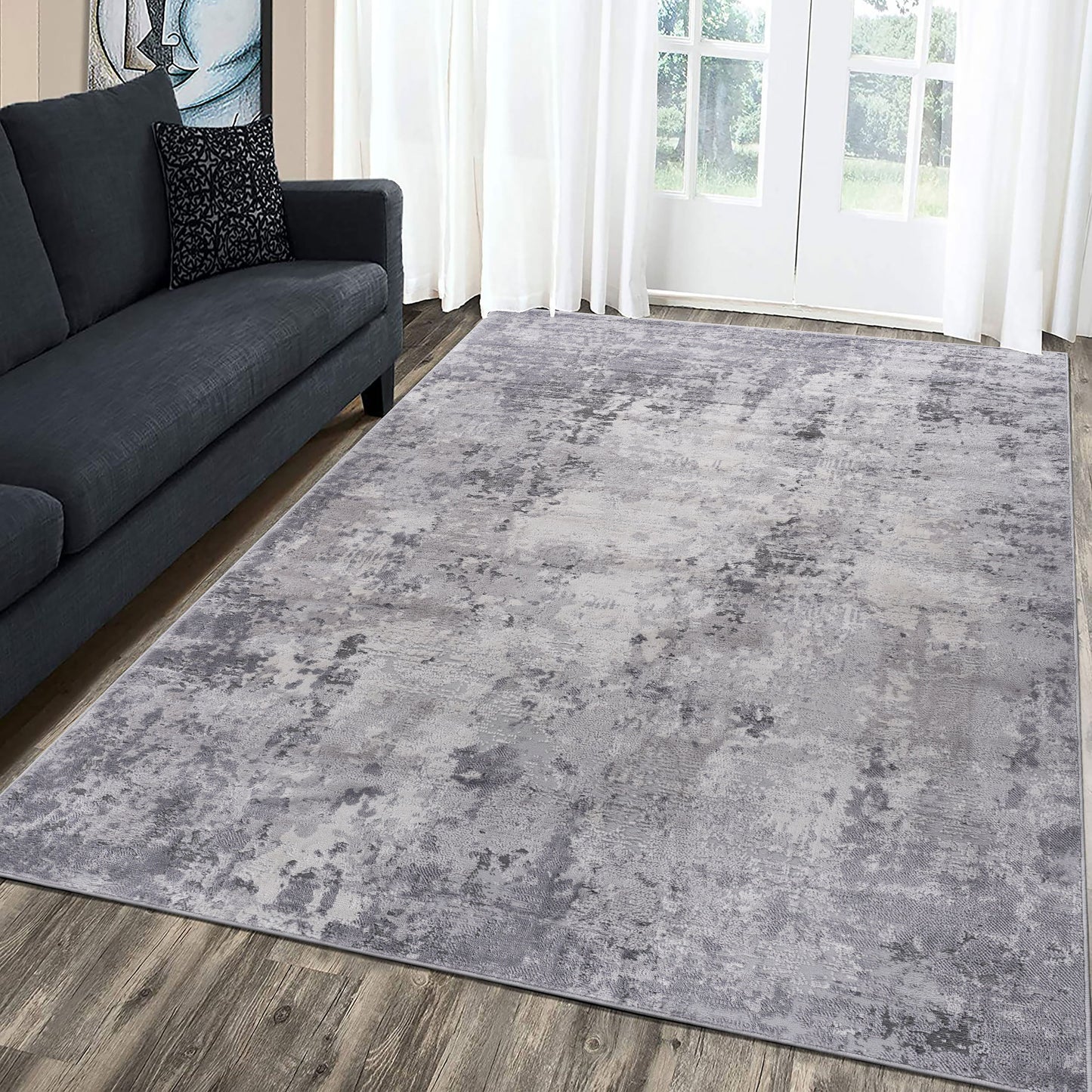 Abstract Non-Shedding Stylish And Stain Resistant Area Rug - Light Gray