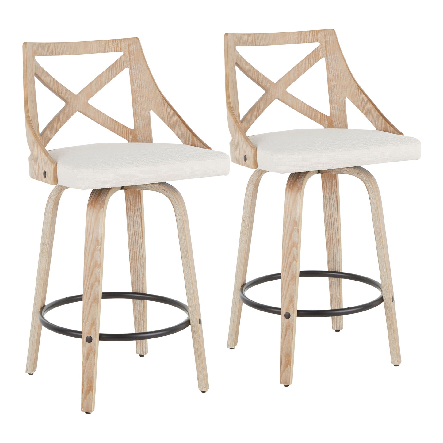 Charlotte - Farmhouse Counter Stool (Set of 2) - White Washed / Cream