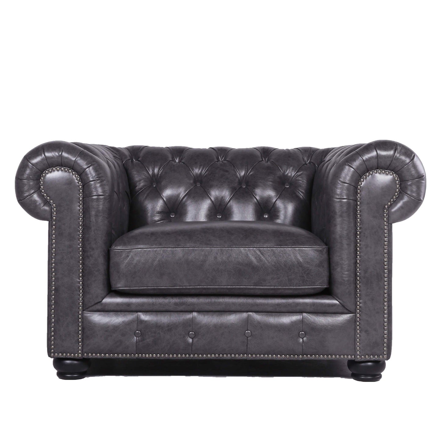 Traditional Tufted Leather Chesterfield Nailhead Chair