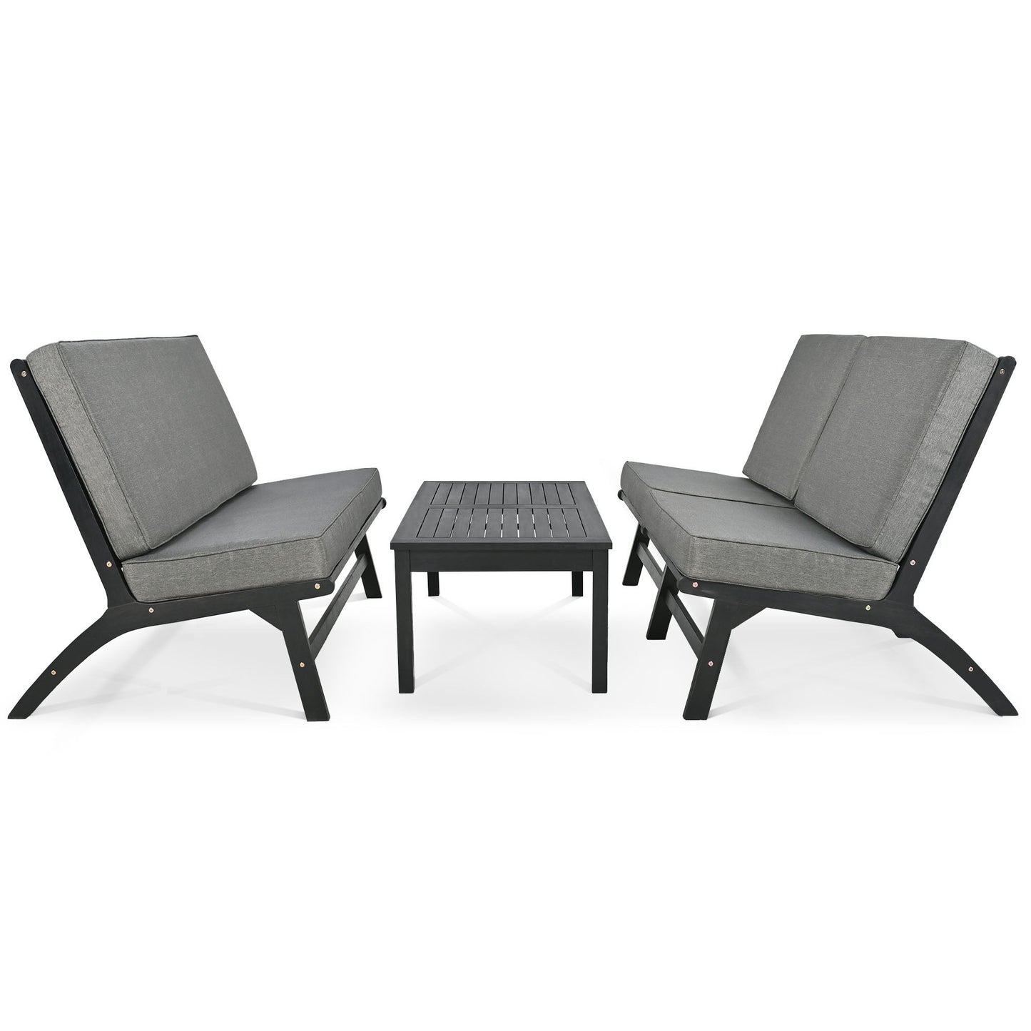 4 Piece V-Shaped Seats Set, Acacia Solid Wood Outdoor Sofa, Garden Furniture, Outdoor Seating - Black / Gray