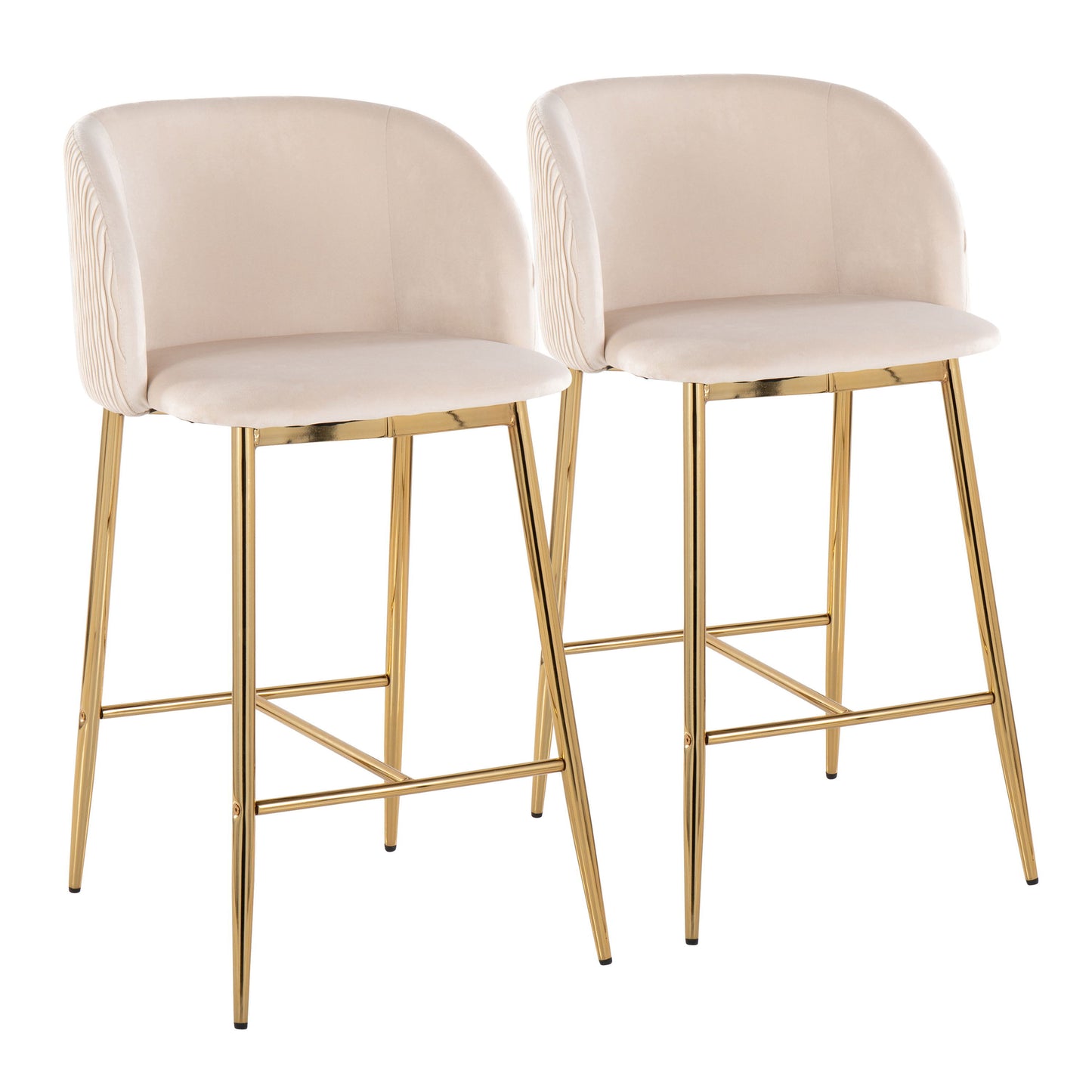 Fran - Pleated Waves Contemporary / Glam Fixed Height Counter Stool (Set of 2)