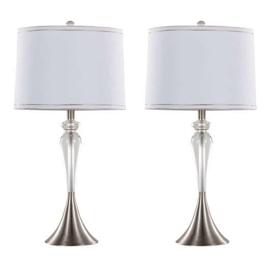 Ashland - Contemporary Crystal Table Lamp (Set of 2) - Clear Crystal / Nickel / White