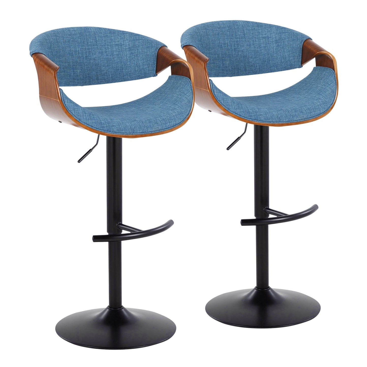 Curvo - Mid Century Modern Adjustable Barstool With Swivel & Rounded T Footrest (Set of 2)