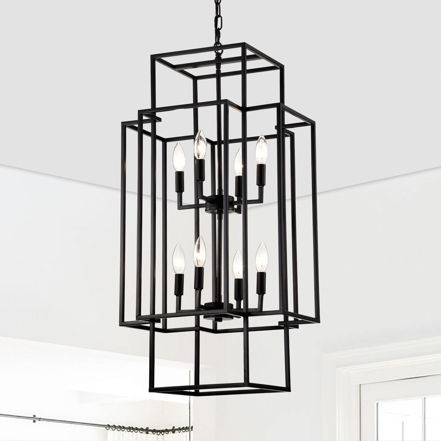 8 Light Lantern Chandelier Lighting, Entryway Chandeliers For High Ceilings, Chandeliers For Dining Room, Foyer, Entry, Staircase, Hallway, Height Adjustable (E12 Bulbs Not Included)