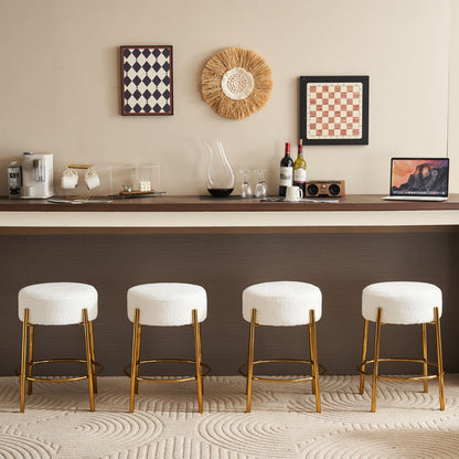 Round Bar Stools (Set of 2), Contemporary Upholstered Dining Stools For Kitchens, Coffee Shops And Bar Stores - Gold Legs