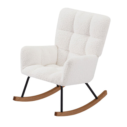 Comfy Upholstered Lounge Chair Rocking Chair With High Backrest, For Nursing Baby, Reading, Napping - Off White