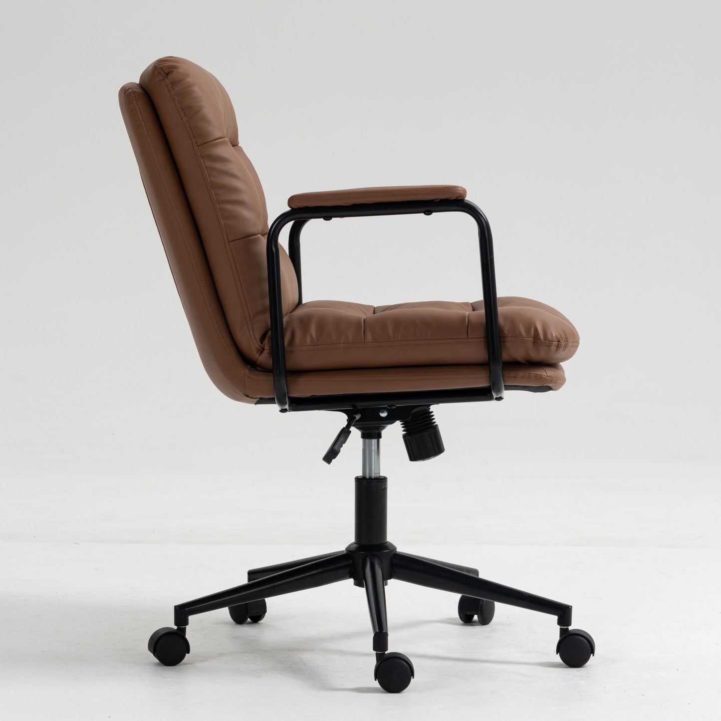 Office Chair, Mid Back Home Office Desk Task Chair With Wheels And Arms Ergonomic PU Leather Computer Rolling Swivel Chair With Padded Armrest