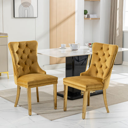 Nikki - Modern, High-End Tufted Solid Wood Contemporary Velvet Upholstered Dining Chair With Golden Stainless Steel Plating Legs, Nailhead Trim (Set of 2)