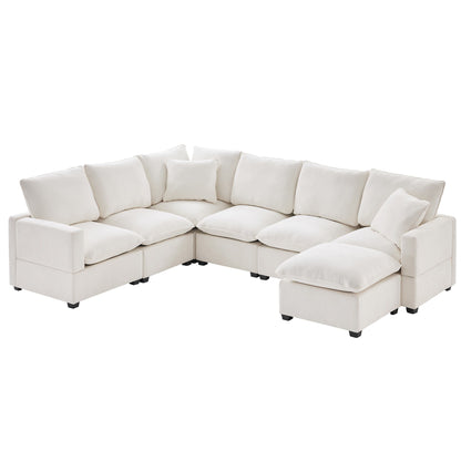 Modern U-Shape Modular Sofa, 7 Seat Chenille Sectional Couch Set With 2 Pillows Included, Freely Combinable Indoor Funiture For Living Room, Apartment, Office