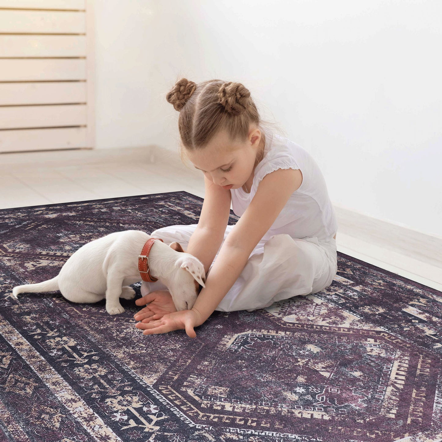 2' x 3' Machine Washable Area Rugs, Low-Pile, Non-Slip, Non-Shedding, Foldable, Kid & Pet Friendly - Black / Burgundy