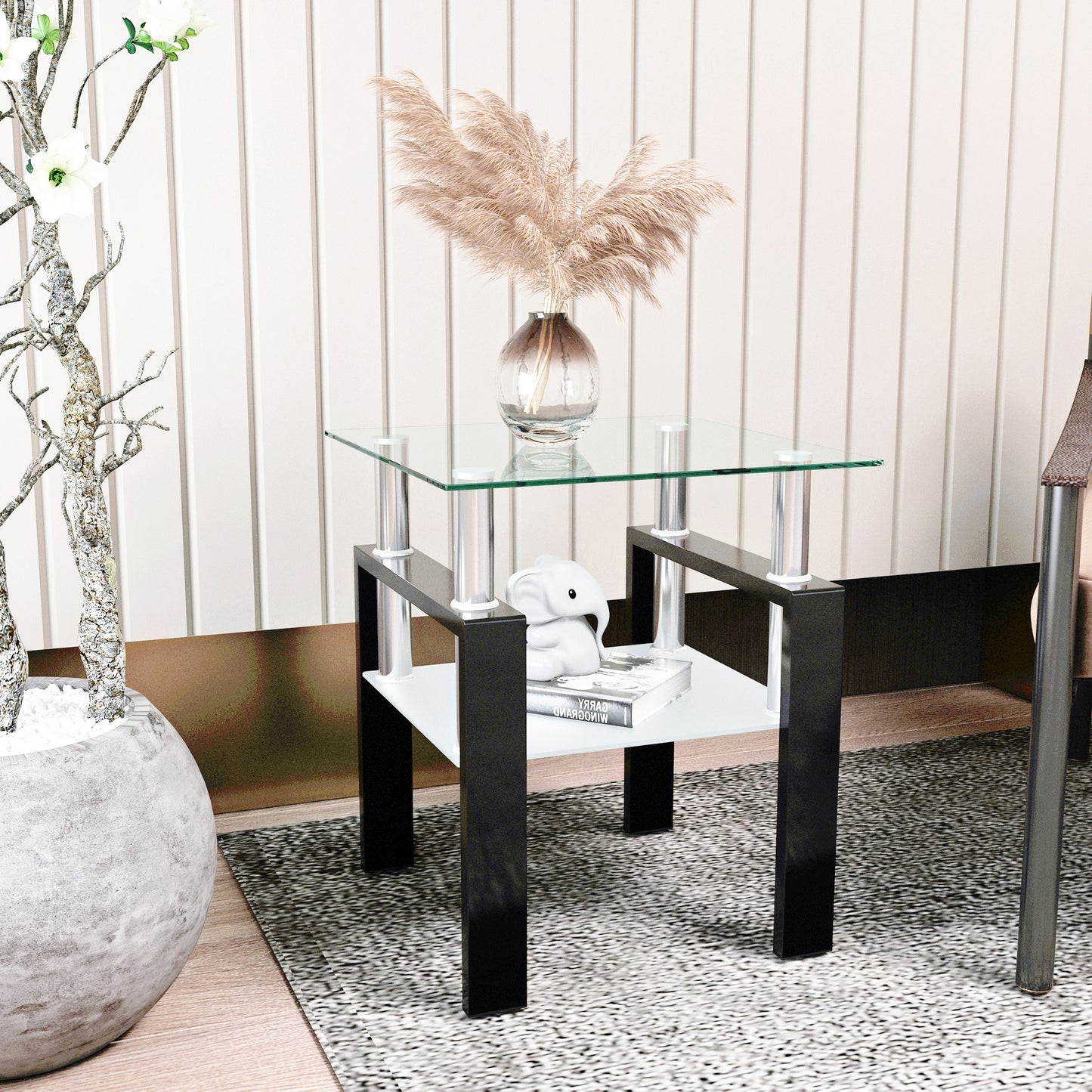 Modern Tempered Glass Tea Table, End Square Table For Living Room