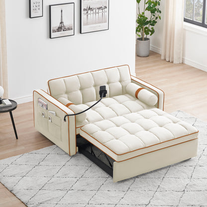 Modern Convertible Sleeper Sofa Couch With Pull Out Bed With Pillows & Side Pockets For Small Space, Living Room