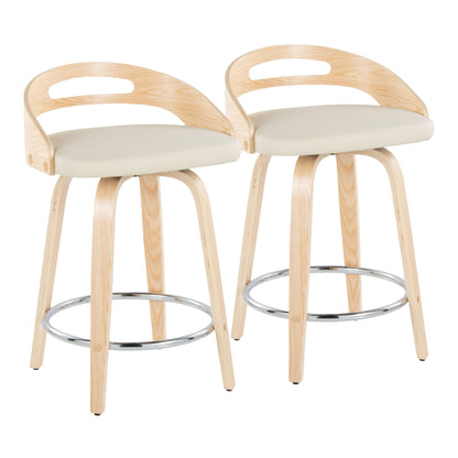 Cassis - Mid Century Modern Fixed Height Counter Stool With Swivel With Round Footrest (Set of 2)