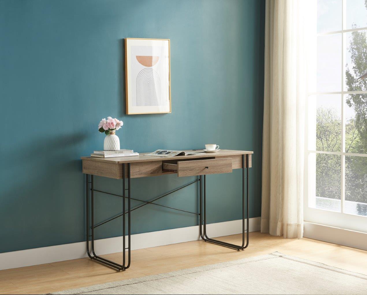 Computer Desk Writing Desk With One Drawer, Metal Legs And USB Outlet Port