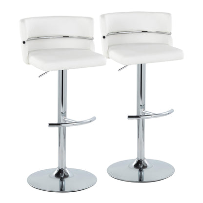 Cinch - Contemporary Adjustable Barstool With Swivel With Rounded T Footrest (Set of 2) - Chrome / White