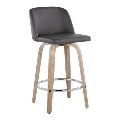 Toriano - Modern Design Fixed Height Counter Stool With Swivel With Round Footrest (Set of 2)