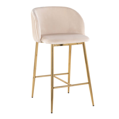 Fran - Pleated Contemporary / Glam Fixed Height Counter Stool (Set of 2)