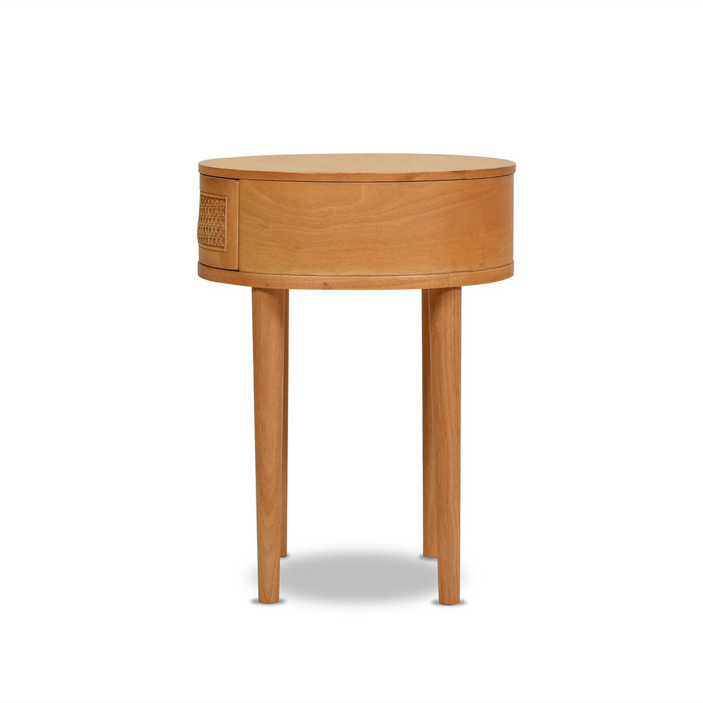 Cabana - Round Cane Storage Side Table - Natural Brown Oak