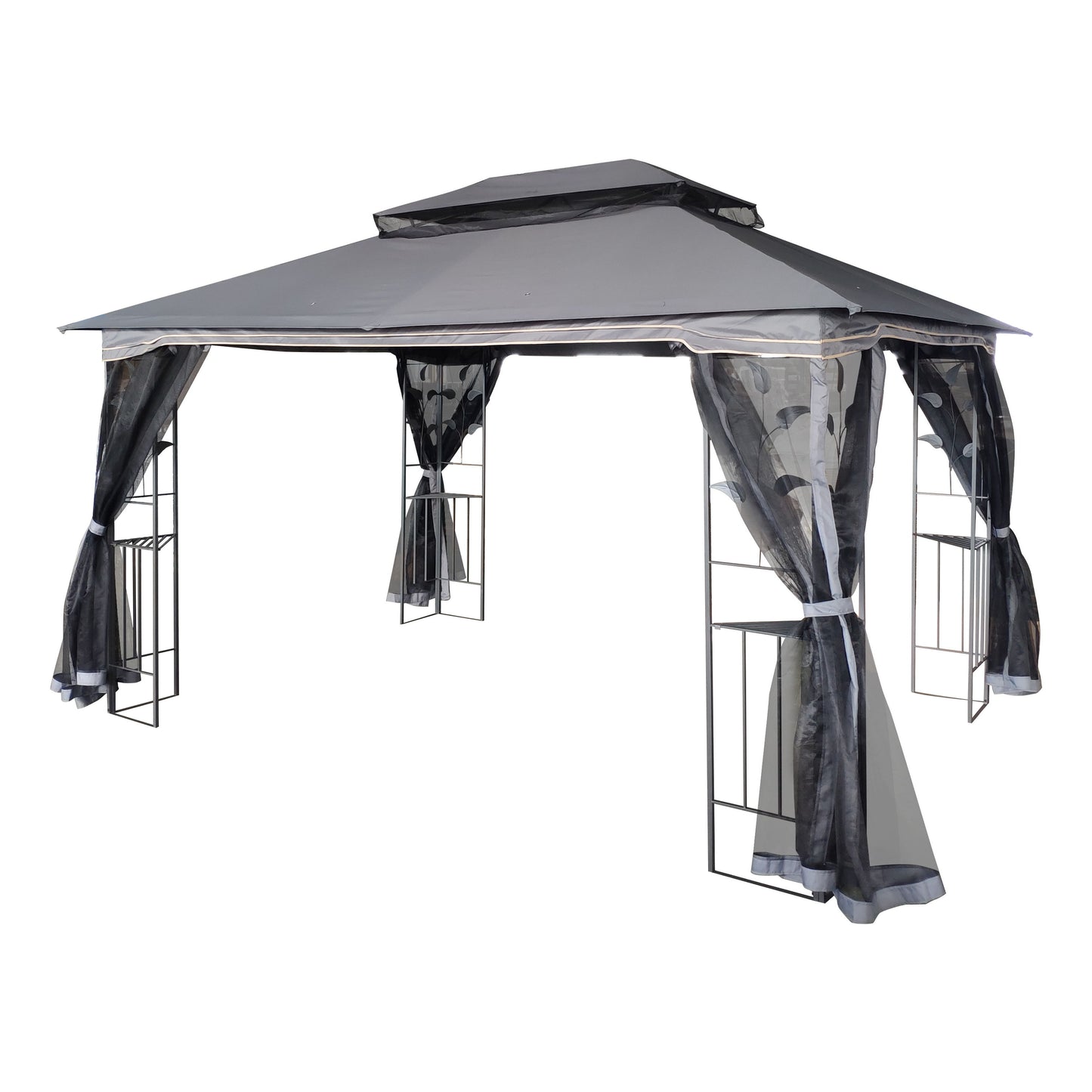 Outdoor Patio Gazebo Canopy Tent With Ventilated Double Roof And Mosquito Net (Detachable Mesh Screen On All Sides), Suitable For Lawn, Garden, Backyard And Deck - Gray