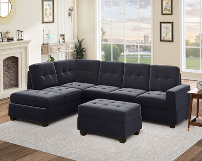 Modern Sectional Sofa With Reversible Chaise, L Shaped Couch Set With Storage Ottoman And Two Cup Holders For Living Room