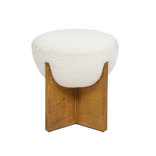 Bali - Round Upholstered Ottoman With Natural Base - Ivory White