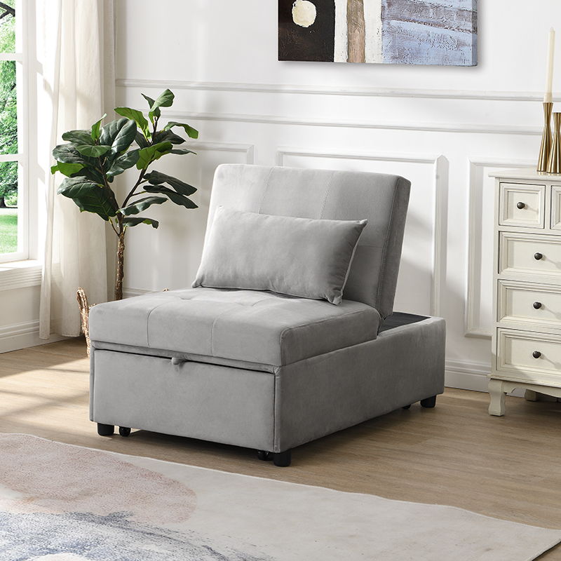 Folding Ottoman Sofa Bed - Gray Fabric