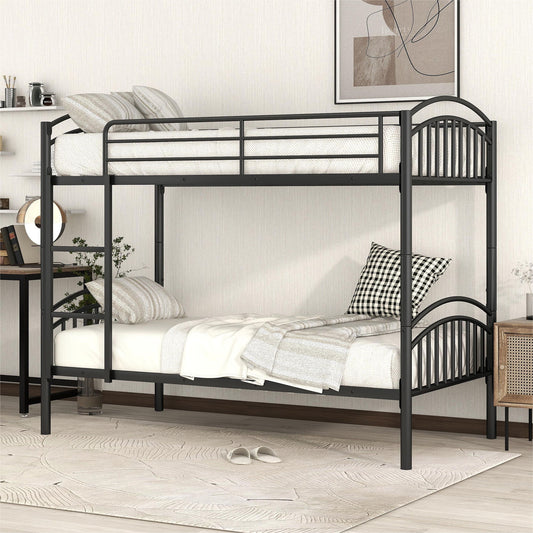 Twin Over Twin Metal Bunk Bed, Divided Into Two Beds - Black